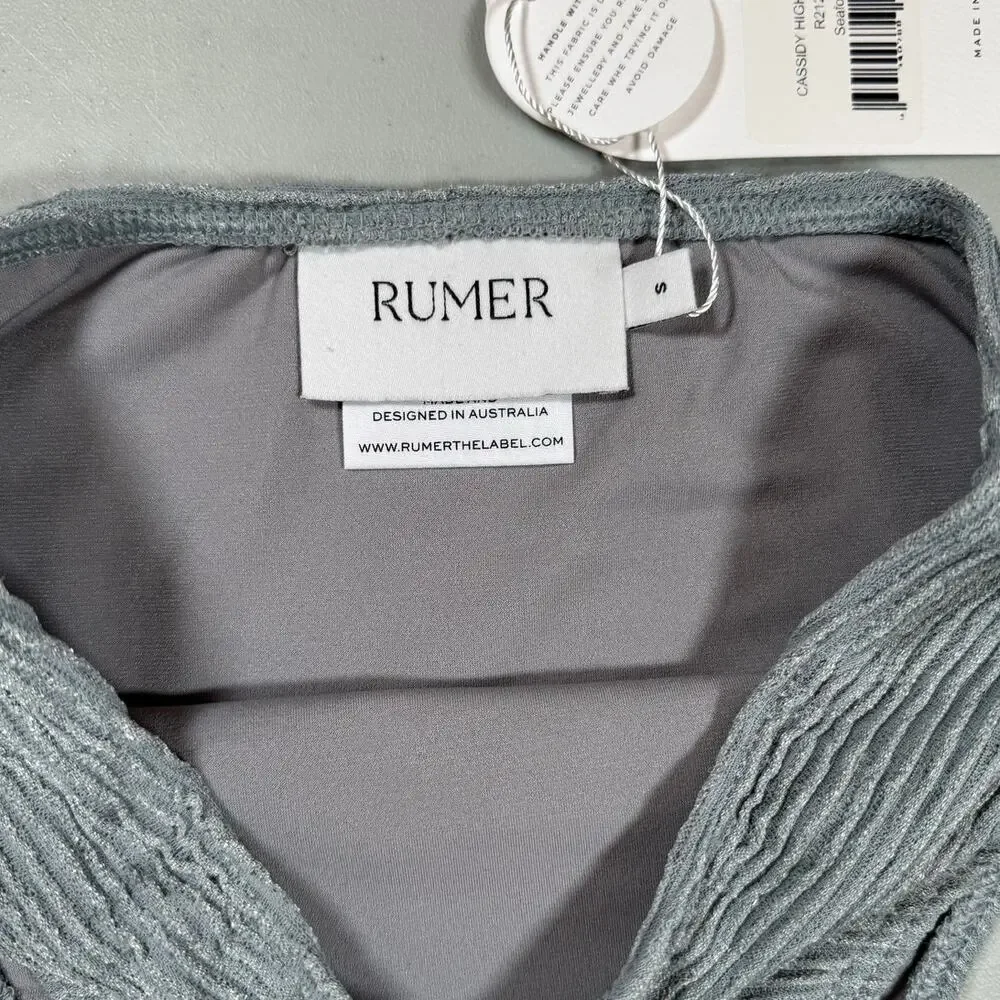 NWT RUMER The Label 3 Piece Bikini Set Gray Ribbed Fabric Size Small